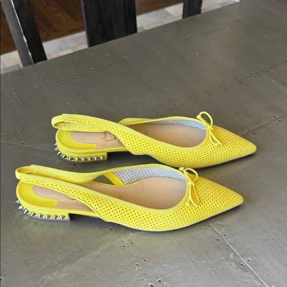 Christian Louboutin hall sling yellow ballet flat perforated citronnade sz 38 - Picture 1 of 9
